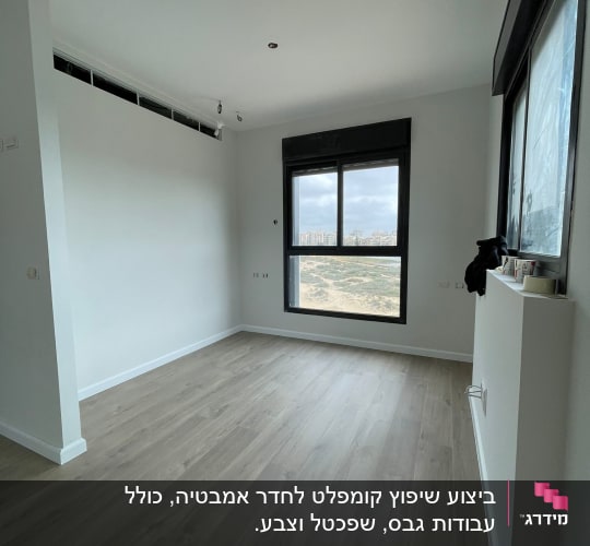 חדר ריק עם רצפת עץ חדשה ותקרה צבועה
